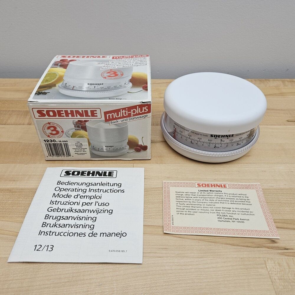 Vintage Soehnle Multi-Plus Round Kitchen Scale Retro White Original Box
